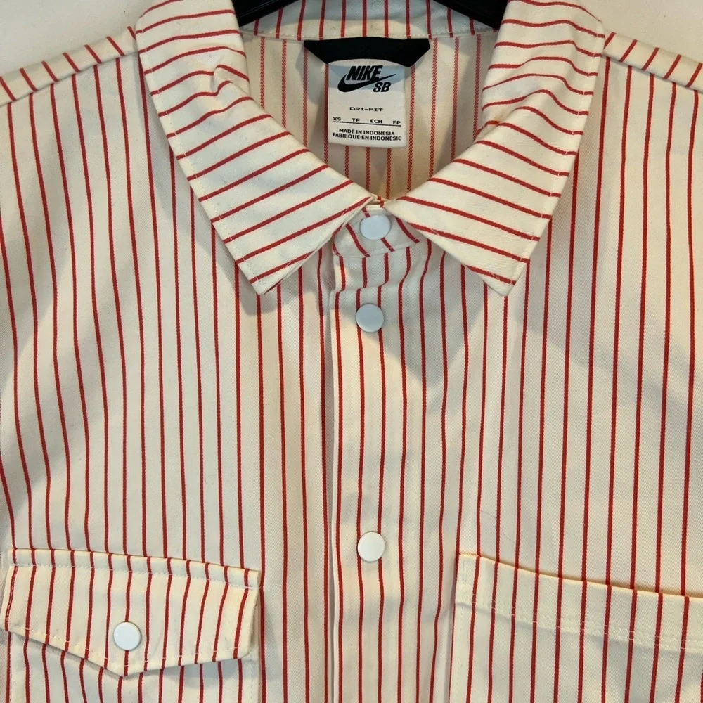 Nike SB Skateboard Short Sleeve Striped Snap Button Shirt